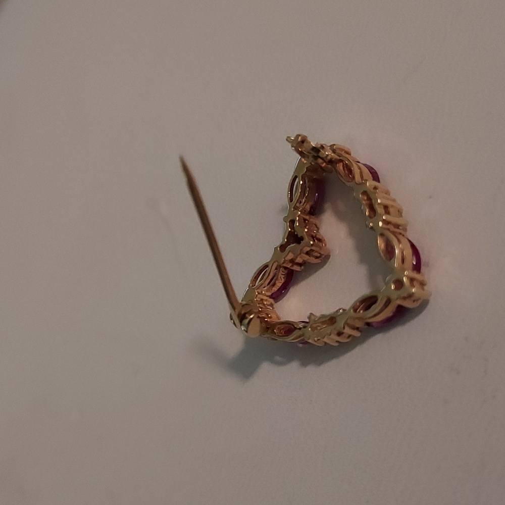 Heart Shaped Pin With Diamond & Ruby Stones In Go… - image 2